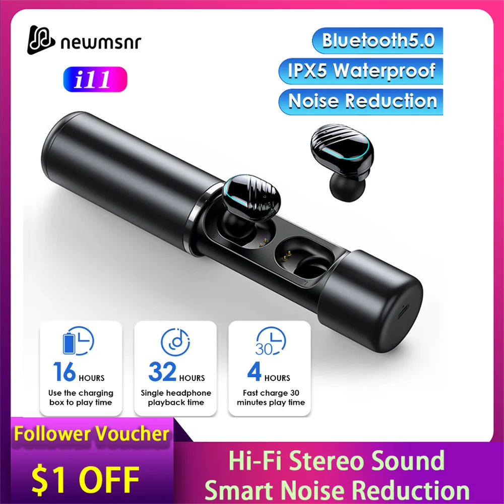 Newmsnr i11 TWS 5 0 Bluetooth наушники 4D стерео беспроводные с двойным микрофоном управление