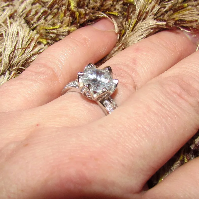 Акция! Женское Обручальное кольцо с цветком лотоса из 100% серебра 925 пробы 2 карата