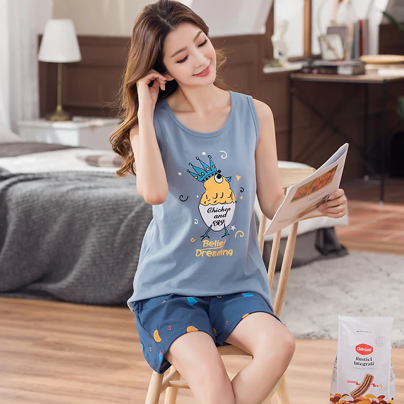 Summer Pajama Sets home Tops with shorts nightgown underwear korean clothes pyjamas women pants roupas femininas com frete grati