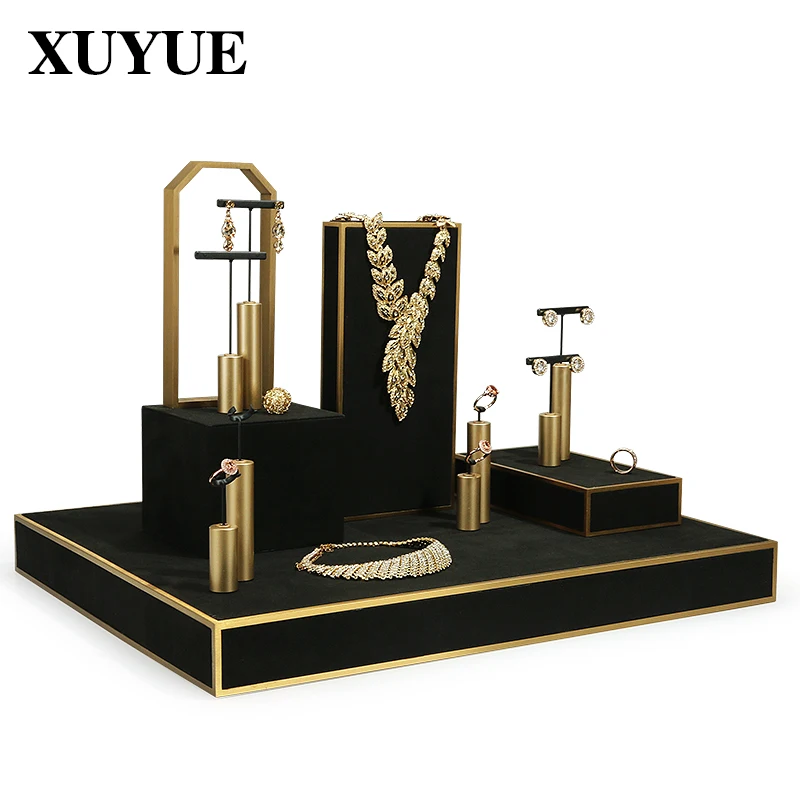 New Metal Microfiber Jewelry Display Props Light Luxury High-end Jewelry Display Stand Ring Earring Jewelry Display Stand