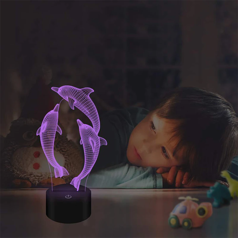 Фигурка 3D RGB лампы в форме дельфинов Подарочный ночник светодиодный 7 цветов ночник