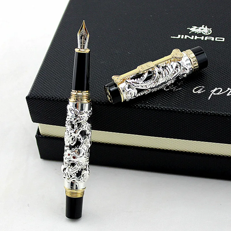 Роскошные подарочные ручки Jinhao серый и красный 3D Дракон и Феникс перьевая ручка 0,5 мм Металлические чернильные ручки офисные принадлежности
