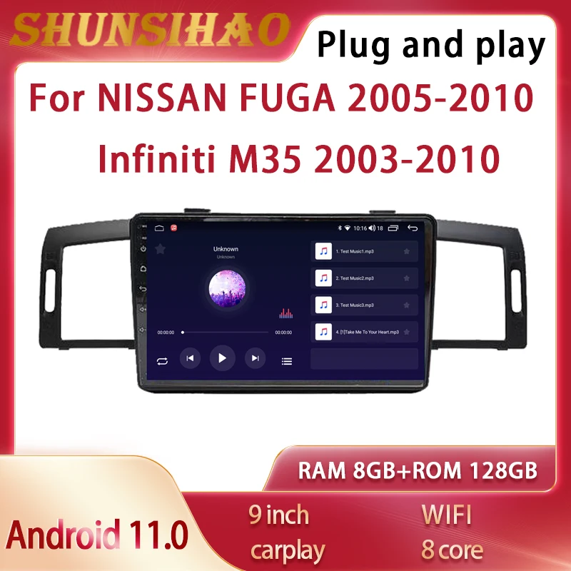 

Автомобильный радиоприемник GPS Navi Android 11 для NISSAN FUGA 2005-2010 Infiniti M35 2003-2010 CarPlay мультимедийный видеоплеер рекордер 128G