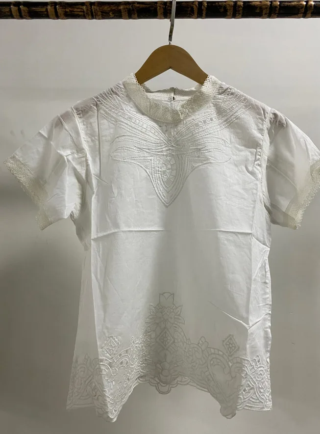 

2020 Spring Summer New Women Shirt Fashion Casual Loose Lace Short Sleeve Round Neck Shirt