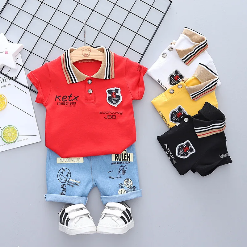 

Children's Clothing Summer Baby Boys Lapel Polo Shirt + Shorts Suit Cute Cartoon Short Sleeved Printing Casual Two-piece Outfits