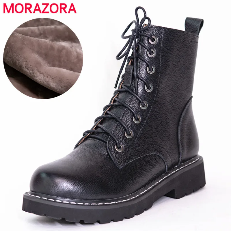 

MORAZORA/Новые ботильоны из натуральной шерсти размера плюс 34-42 женские теплые зимние ботинки женские полусапожки на платформе