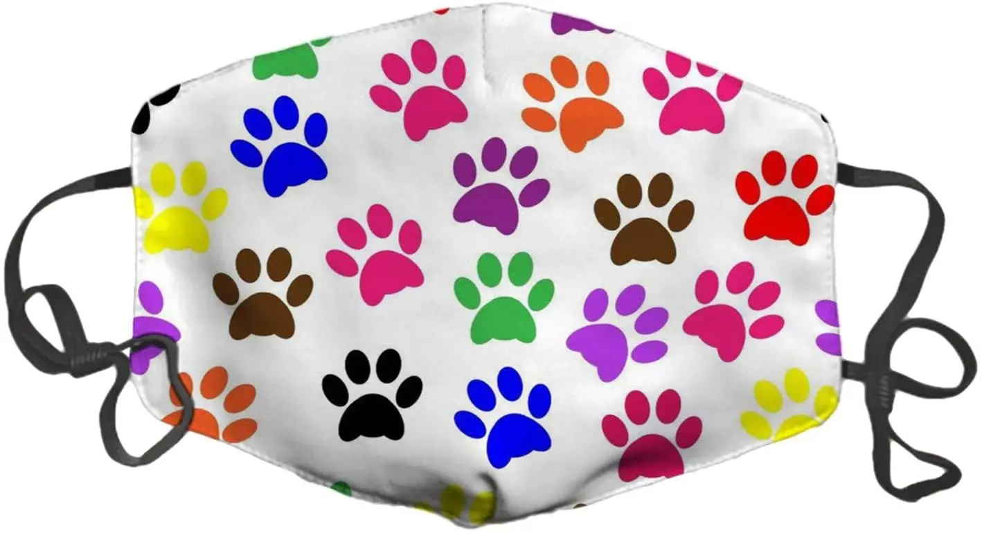 

Fun Colorful Dog Footprints Dust Mask Adjustable Mask Washable Reusable Mask With Two PM2.5 Filter Refills For Adult And Child