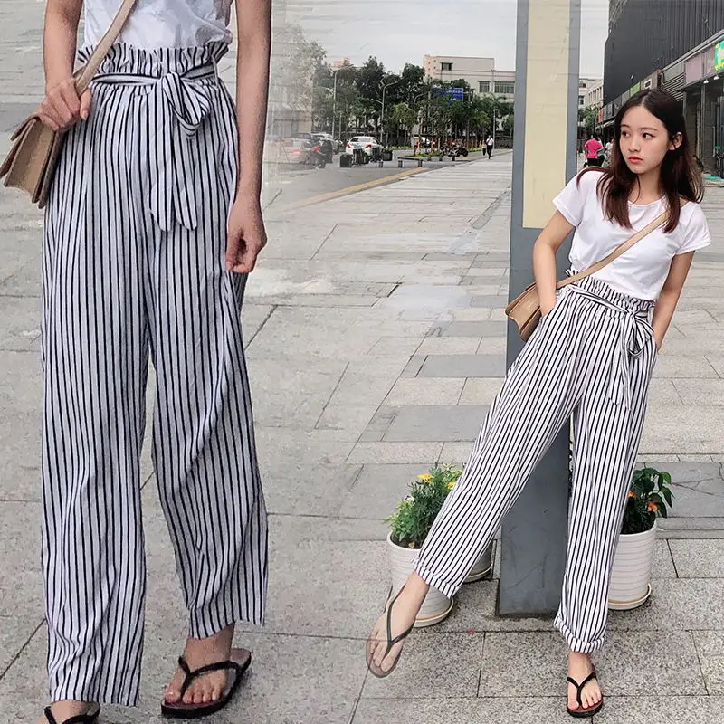 Женские широкие брюки 2020 летние осенние модные женские с высокой эластичной