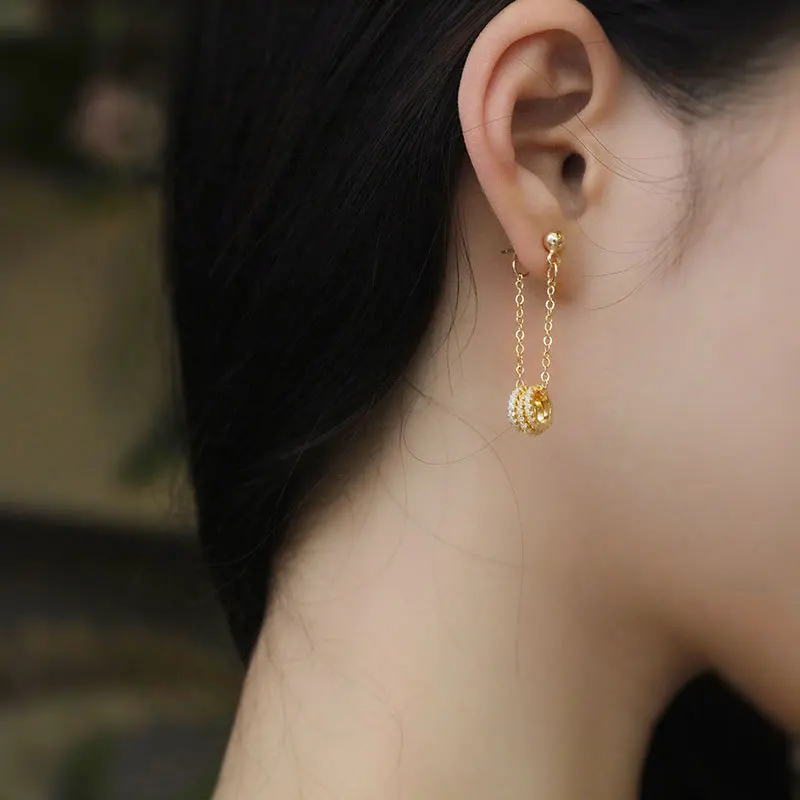 Серьги из стерлингового серебра 925 пробы, модные изысканные цирконы, 3 кольца, цепные длинные серьги, милая индивидуальность, женские серебряные серьги, ювелирные изделия
