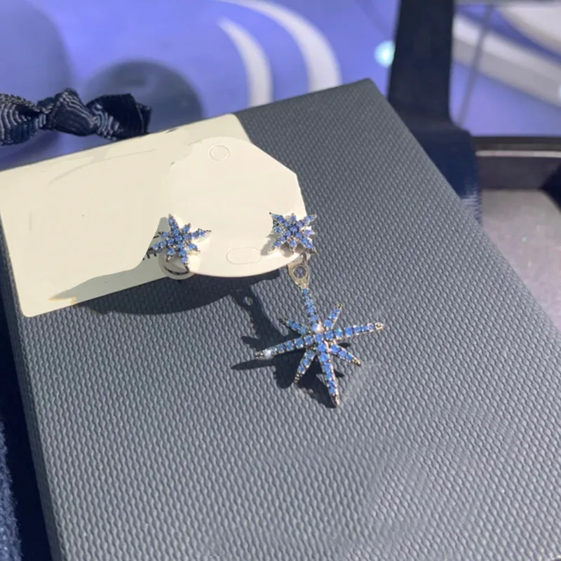 

Brand 1:1Luxury Asymmetric Meteorite Star Earrings Beautiful Full Blue Multicolor Cubic Zirconia Fashion Charm Women Jewelry