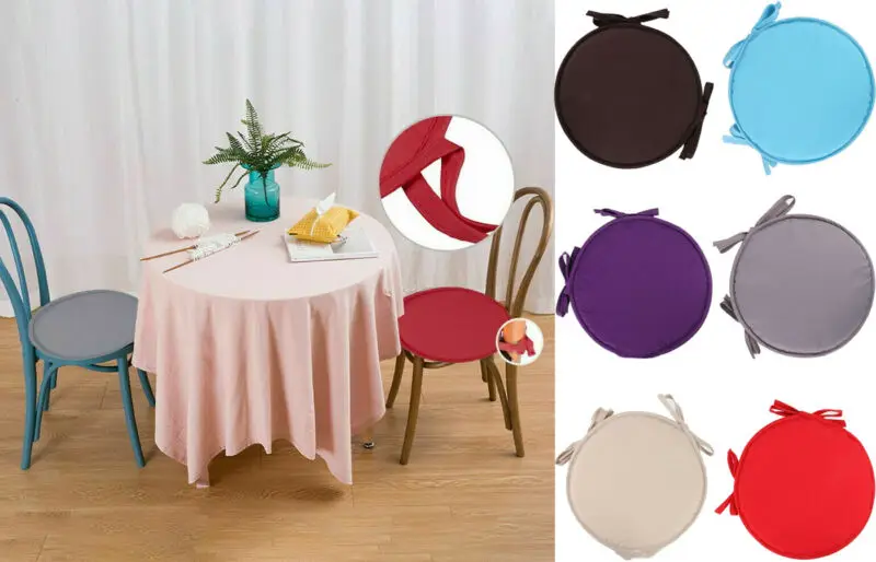 Round Cushion Tie-on Seat Pads Kitchen Dining Removable Cove