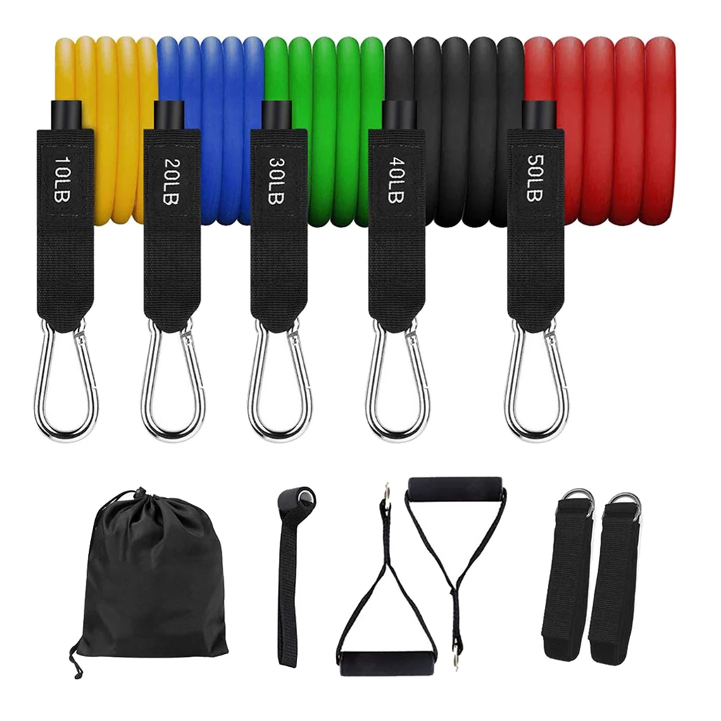 

11pcs Latex Fitness Resistance Bands Tube Set w/ Door Anchor Ankle Strap Handle