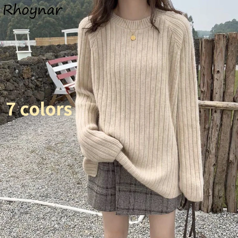 

Pullovers Women Spring Solid Fashion Elegant Comfortable Warm O-neck Sweater Students All-match Full-sleeve Korean Style Slim