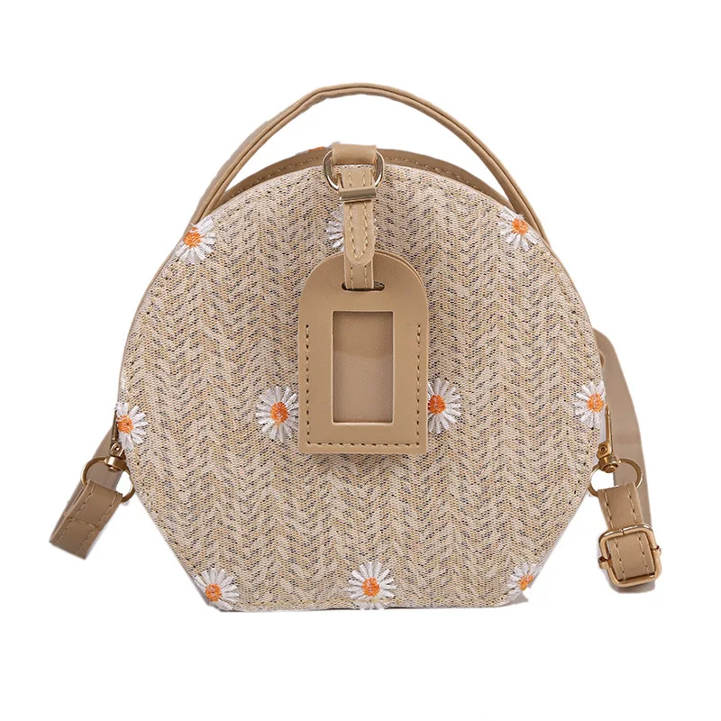 

Straw Round Woven Women's Bag Trendy Western Style Geometric Pattern Shoulder Bag Fashion Woven Crossbody Bags for Women 2021