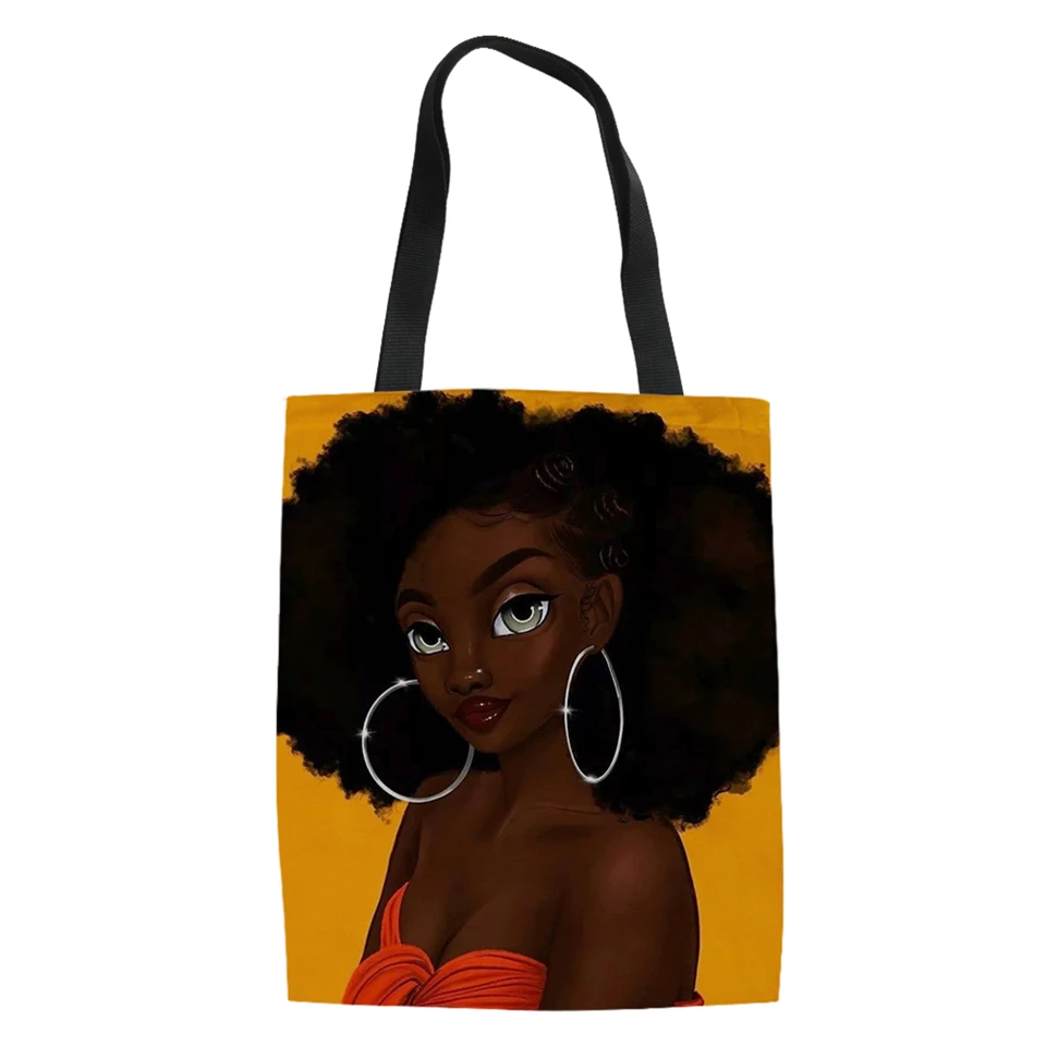 HaoYun Fashion Women Linen Bags African Girls Prints Patterner Canvas Handbags Cartoon Afro Arts Design Shopping | Багаж и сумки