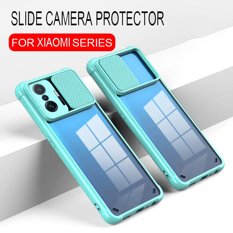 

Transparent Slide Camera Protect Phone Case For Xiaomi Mi 11i 10T Poco X3 M3 F3 Redmi 9T Note 10 Pro Max 9S 9 8 10S Clear Cover
