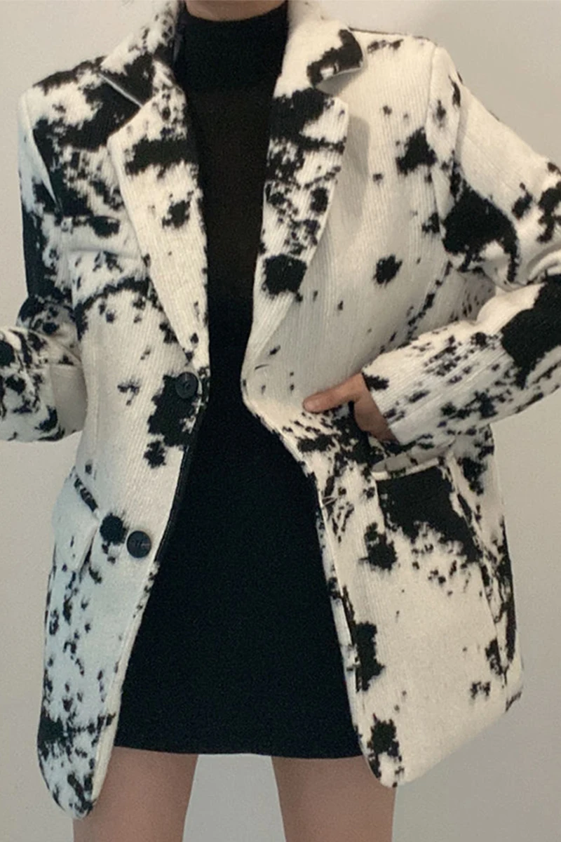 

ZCSMLL Korea chic vintage tie-dye blazer suit collar two buttons loose pocket printing long-sleeved suit jacket women AF1128