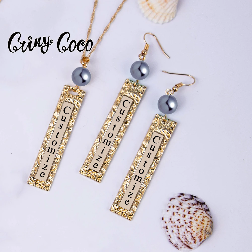 

Cring Coco Personalized Necklace Custom Name Letter Jewelry Sets Fashion Polynesian Hawaiian Necklaces Earrings Set for Women