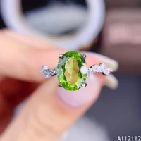 fine jewelry 925 sterling silver inset with natural gemstone womens popular vintage oval peridot adjustable ring support detect