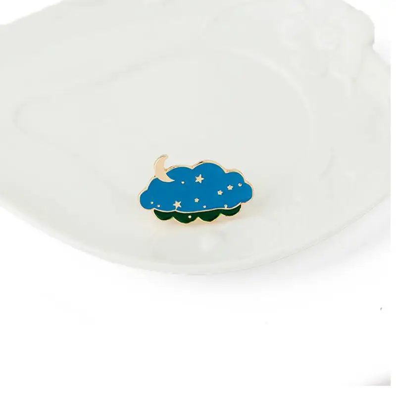 Новый мультяшный значок ночного неба луна звезды облака булавка на кнопке сумка