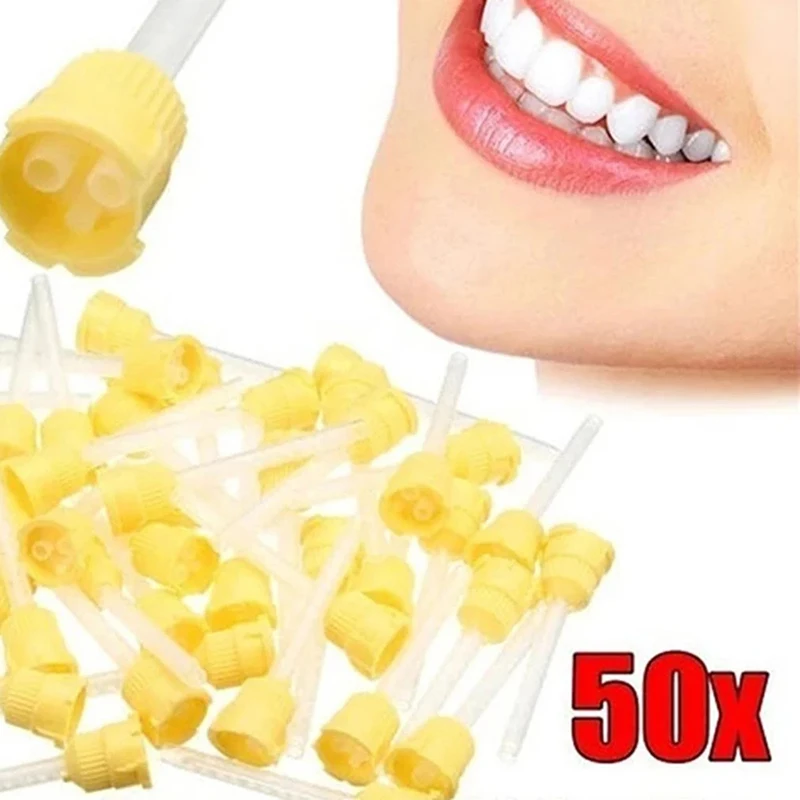 

50pcs Dental Materials Dentistry Silicone Rubber Conveying Mixing Head Nozzles 1:1 Interface For Nozzles Mixing Tips Mixing Tube