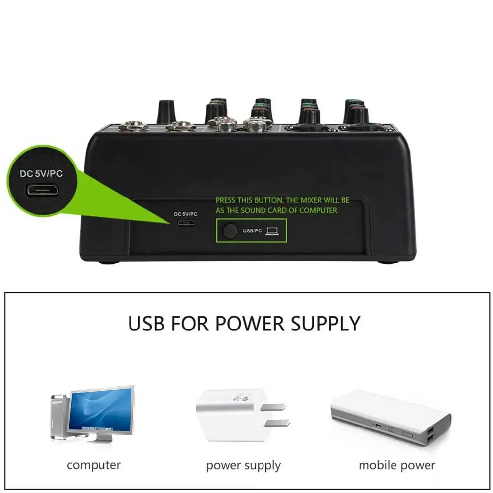 

Sound Mixing Console Bluetooth USB Record Computer Playback Phantom Power Delay Repaeat Effect 4 Channels USB Audio Mixer