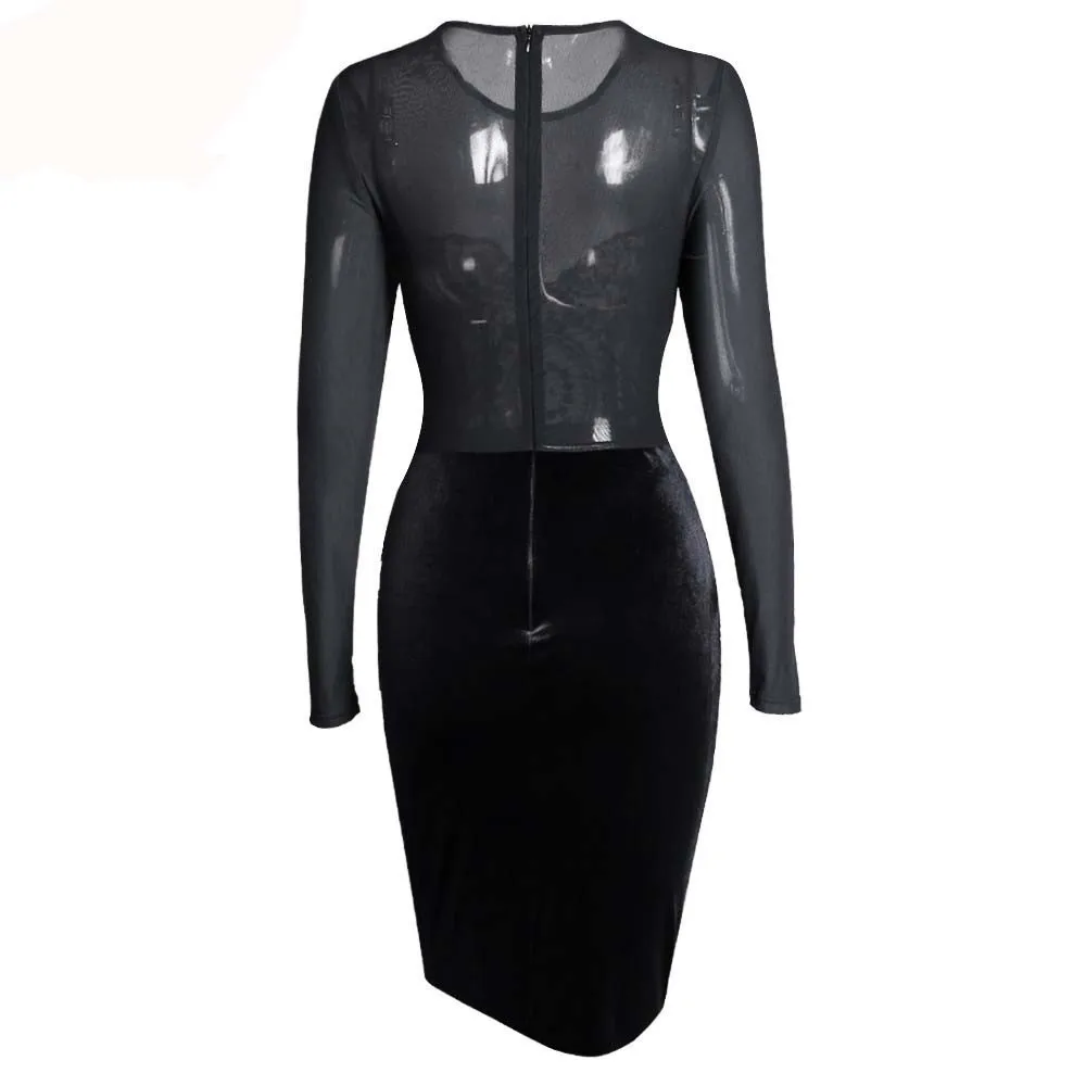 

Tosheiny 2020 Solid Color See Though Sequins Female Black Dresses Autumn Winter Long Sleeve Women Female Mini Dresses TH4777