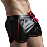 large size sexy men punk pu leather slim motorcycle trousers boxer shorts elastic band underpants sissy panties sexy swimsuit