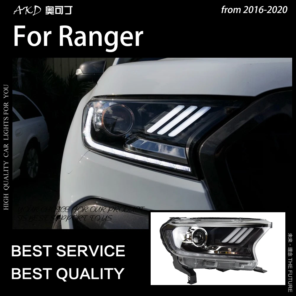 AKD автомобильный Стайлинг для Фар Ford Ranger 2016 2017 Everest светодиодный ная фара H7 D2H Hid