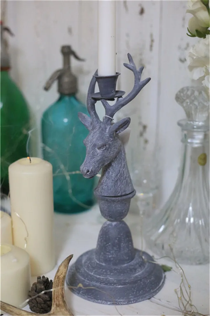 

antler gray vintage metal pillar candle holders