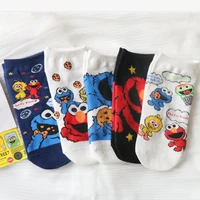 women cartoon kawaii socks cotton japanese and korean style sesame street girls cute socks shallow mouth for ladies 63