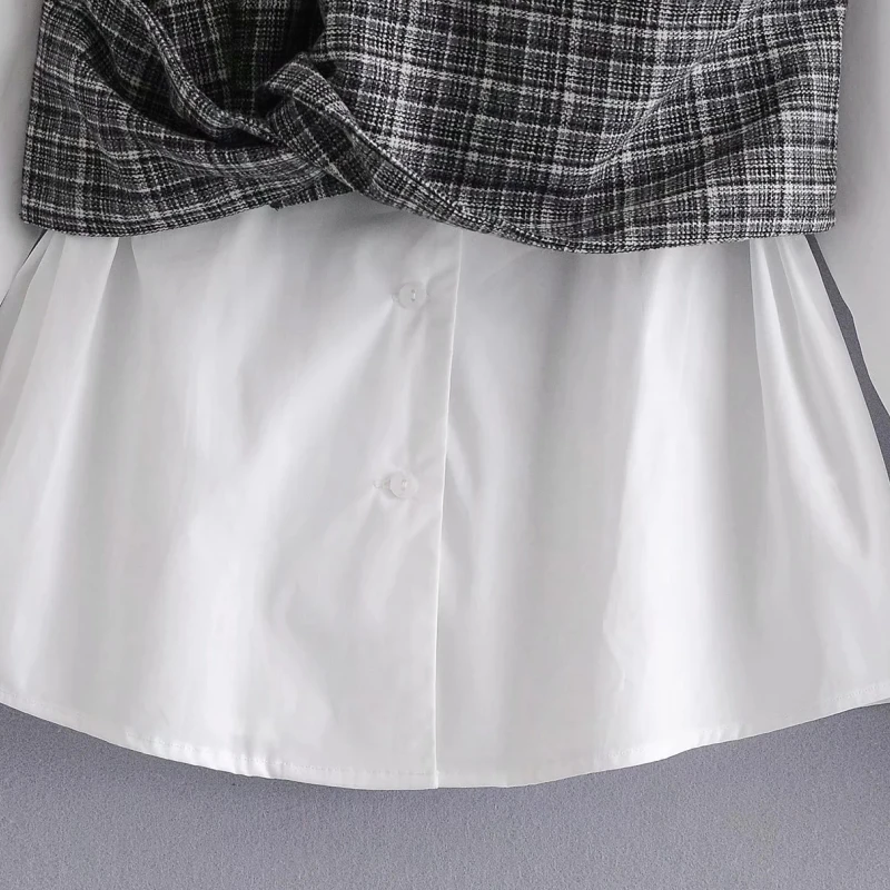 

Spring Women Chic Design Plaid Splicing White Shirt Female Long Sleeve Blouse Casual Lady Loose Tops Blusas S8678