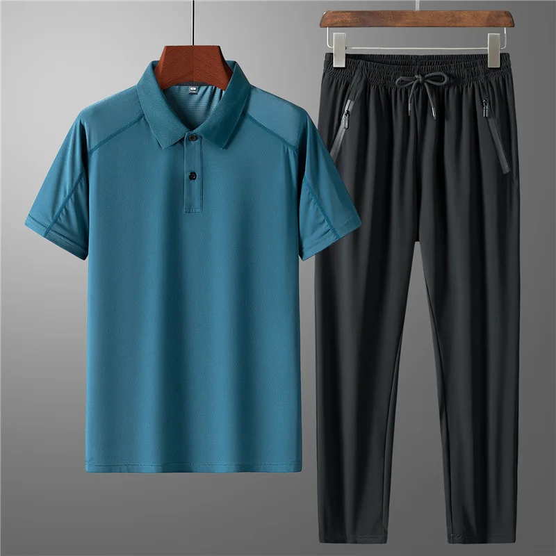

Men Outfit Set 2021 Summer Short-sleeved T-shirt Suit Casual Fashion Men's Ice Silk Breathable T-shirt Summer Suit