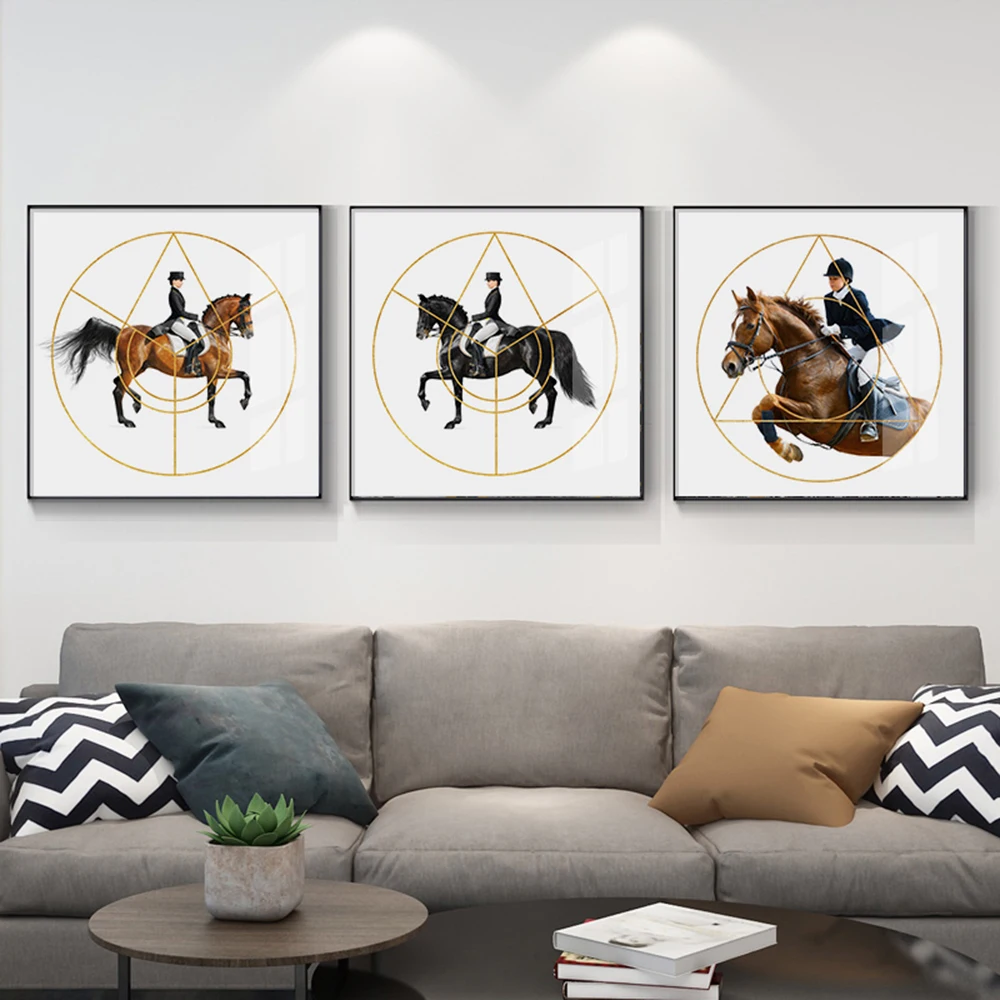 

Modern Minimalist Nordic Living Room Geometric Lines Equestrian Riding Figures Poster Canvas Painting Wall Art Home Decoration