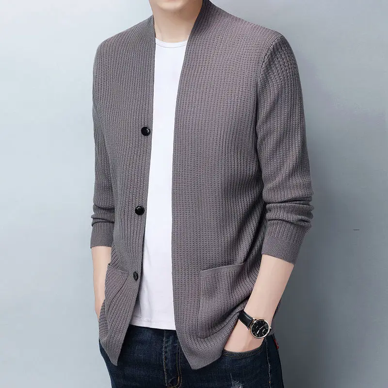 

Men Cardigan Sweater Spring and Autumn Long Sleeve Knitted Jacket