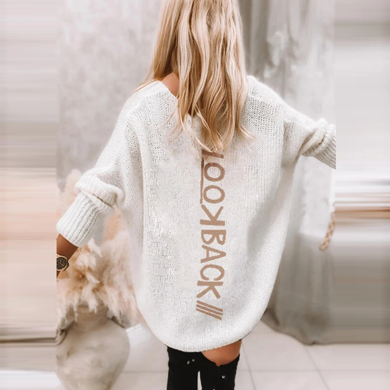 Женский вязаный свитер средней длины однотонный теплый белый пуловер свободного