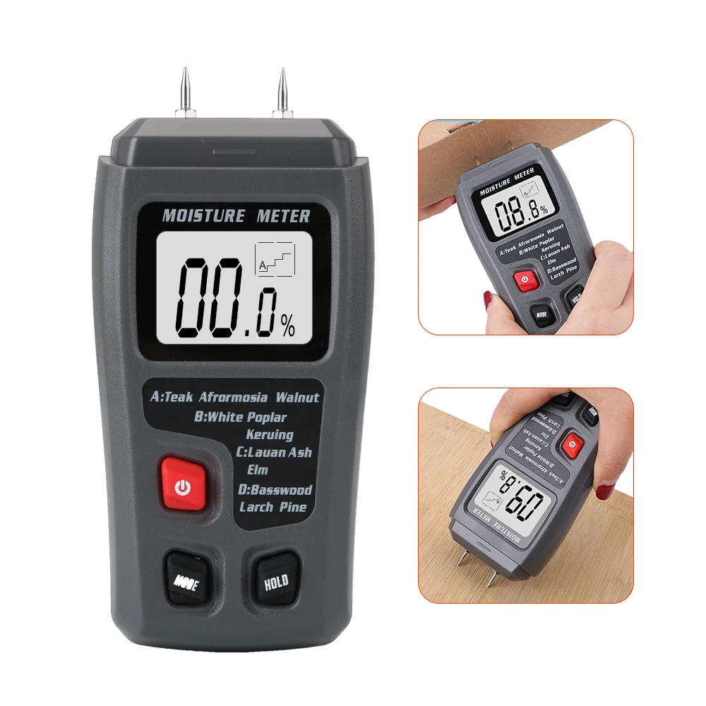 

DIYWORK Digital Wood Moisture Meter Timber Damp Detector Two Pins with Large LCD Display Wood Humidity Tester 0-99.9% Portable