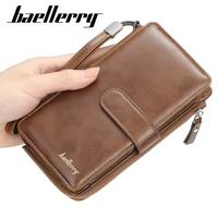 baellerry men long business wallet fashion multi function soft leather male handbag large capacity solid color casual zipper bag