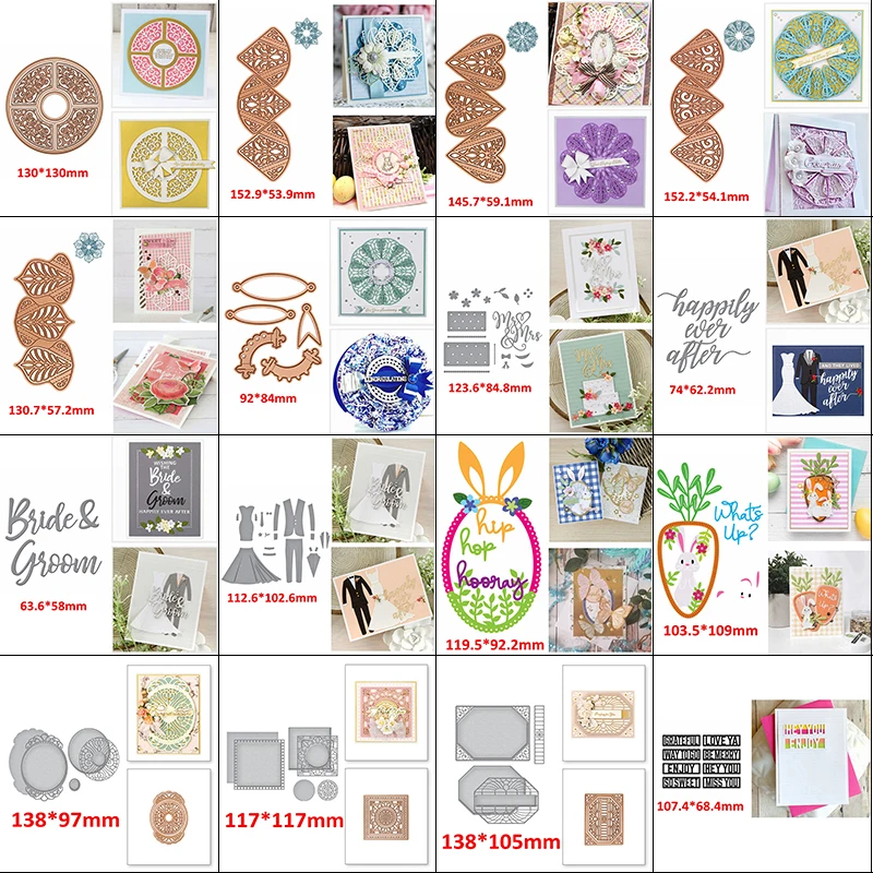 

Metal Cutting Dies Vintage Lace Layered Oval Square Frame Bride & Groom Words Line Clothes Easter Egg Bunny DIY 2021 #23