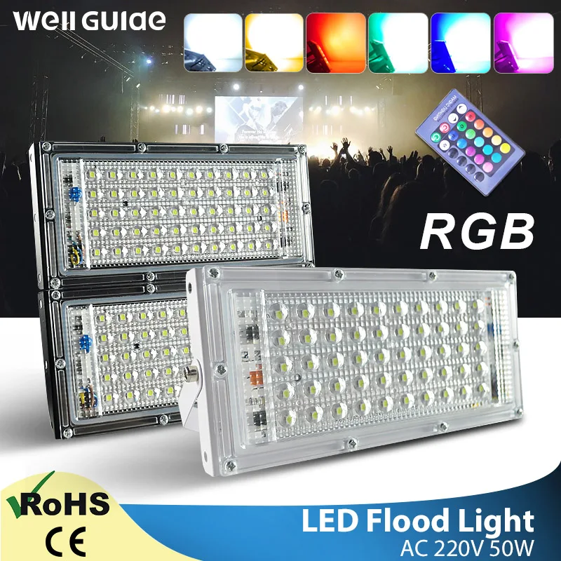 Светодиодный прожектор 50 Вт RGB 220 В перем. Тока 240 в с дистанционным управлением COB
