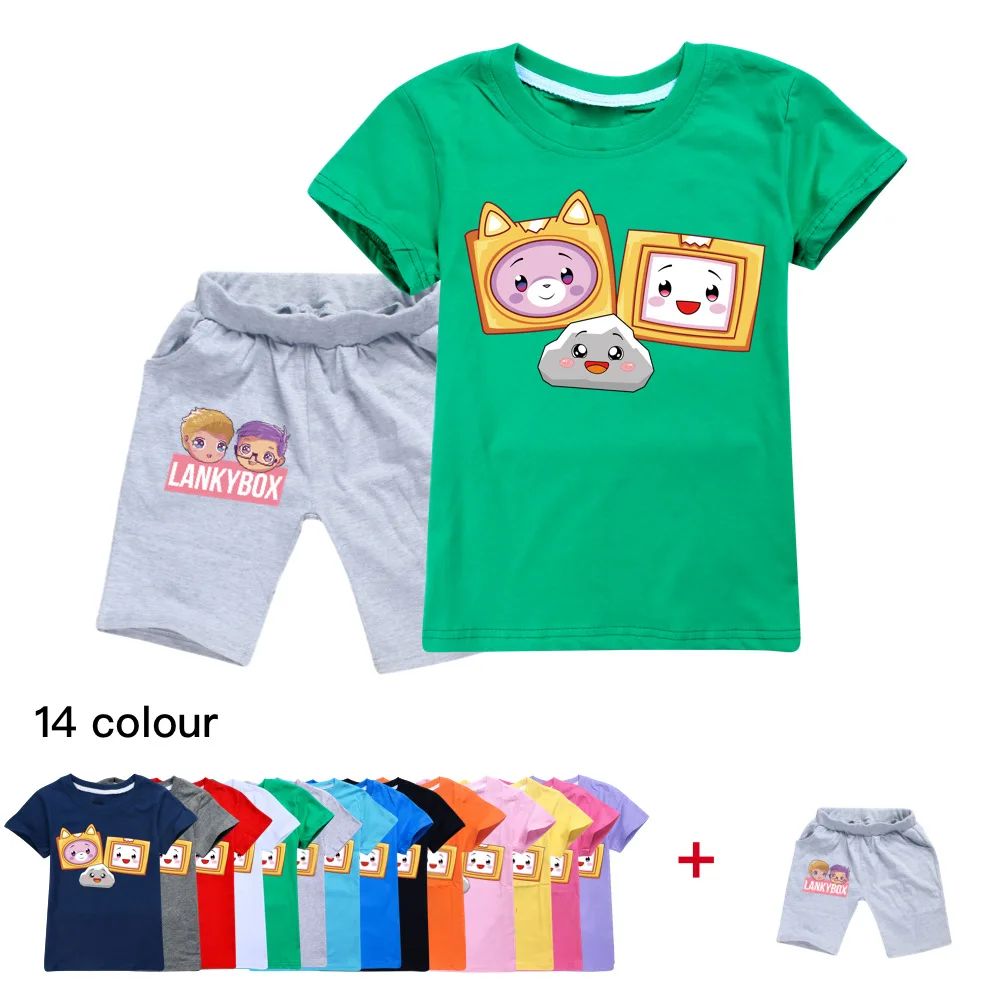 

Lankybox T Shirt+Shorts Girls Tops Fashion Summer Clothes Kids Shirts O-Neck Cartoon Child Boys Short Sleeve Clothing