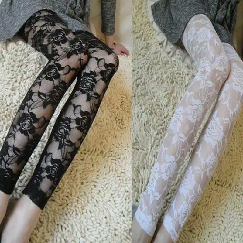 Леггинсы женские кружевные прозрачные с завышенной талией в Корейском стиле 2019 |