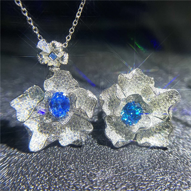 

Высокое качество Кристалл океана синий цветок кулон ожерелье для женщин ювелирные изделия трендовые посеребренные чокер аксессуары ожере...