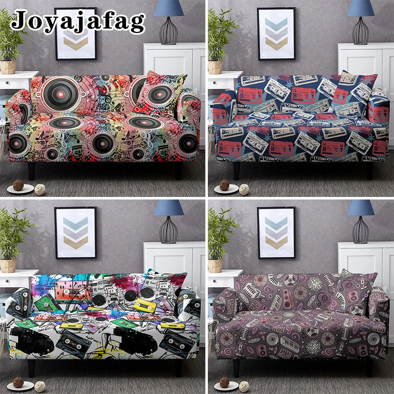Чехол для дивана в стиле ретро с граффити музыкальных инструментов стирающийся