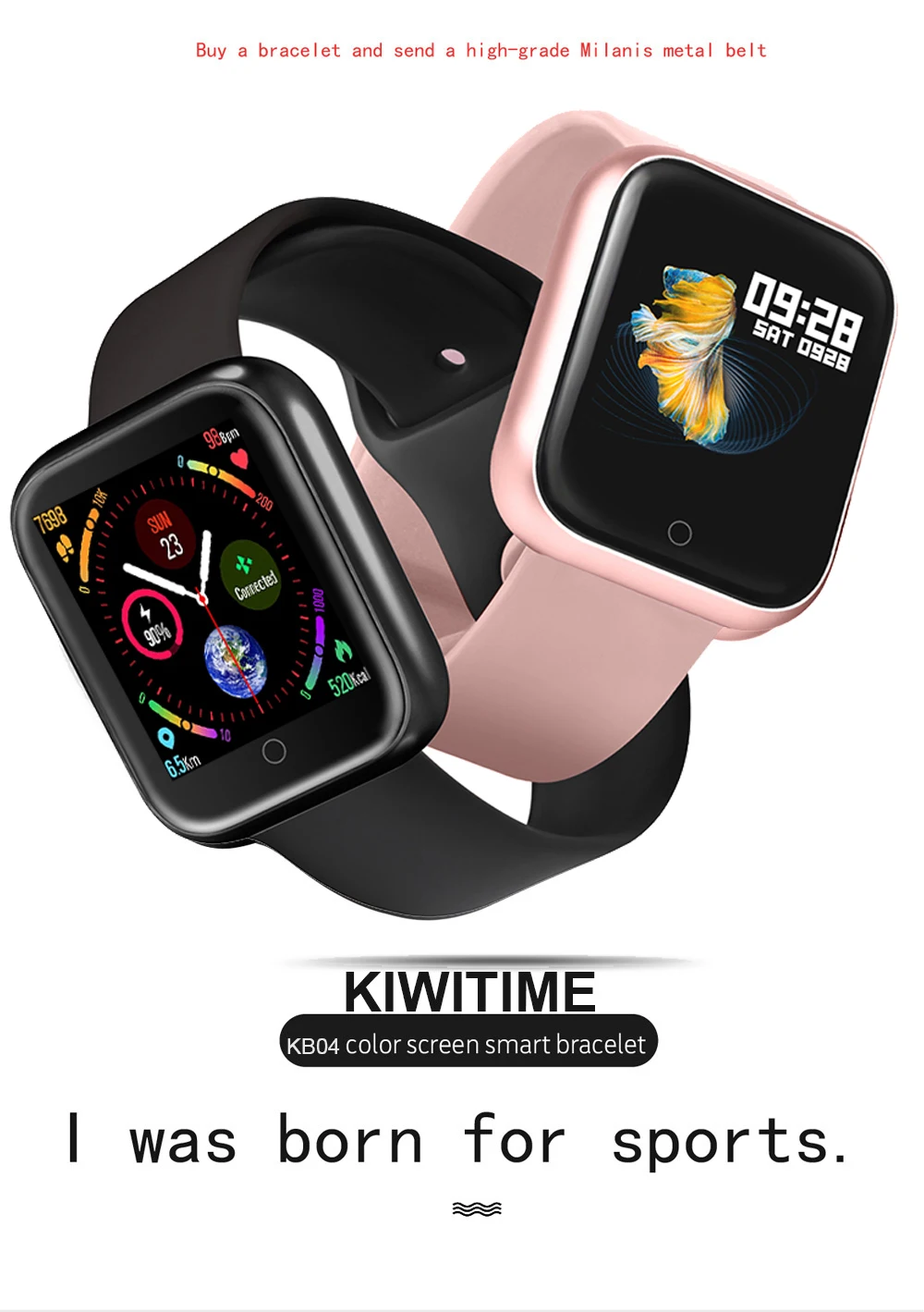 KIWITIME Smart Watch P70 Sports Bracelet Fitness Heart Rate Blood Pressure Monitor Women Smartwatch for Apple iPhone iOS Android