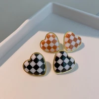 cute color jointed lattice heart stud earrings for women personality new jewelry pendientes