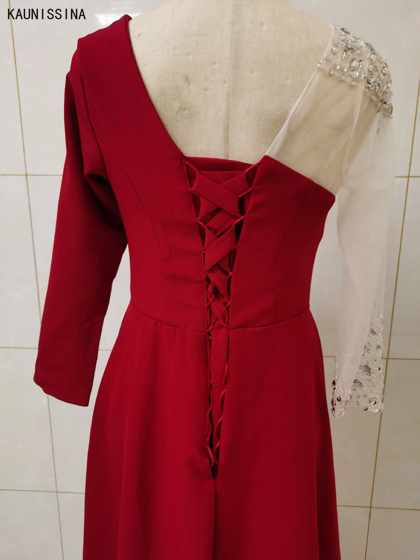 

KAUNISSINA Long Evening Dress Women Elegant Sequined Long Sleeve Formal Party Gowns A-Line Female Prom Dresses Real Photos