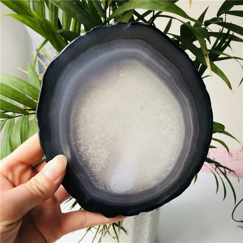 400-500gNatural полосчатый Агат ломтиков Кристалл Жеода дисплей отличный узор