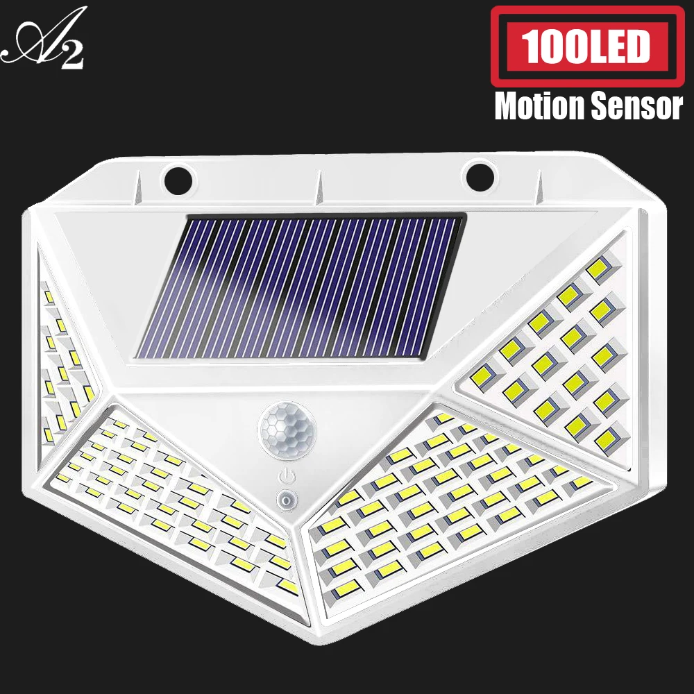 A2 solar lamp lantern 100/114 LED light 4-side 2400mA PIR motion sener Garden outdoor Patio Yard Wall Driveway Fence