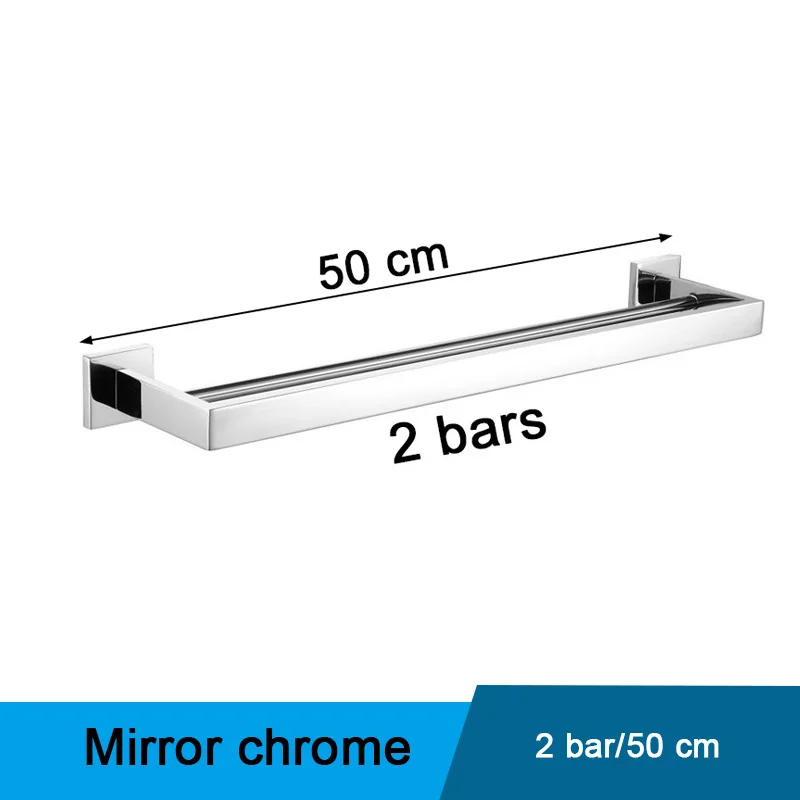 Chrome 2 Bars 50cm Ванная комната черный настенный держатель для полотенец из нержавеющей стали простой квадратный дизайн держатель для полотенец - Цвет: Chrome 2 Bars 50cm